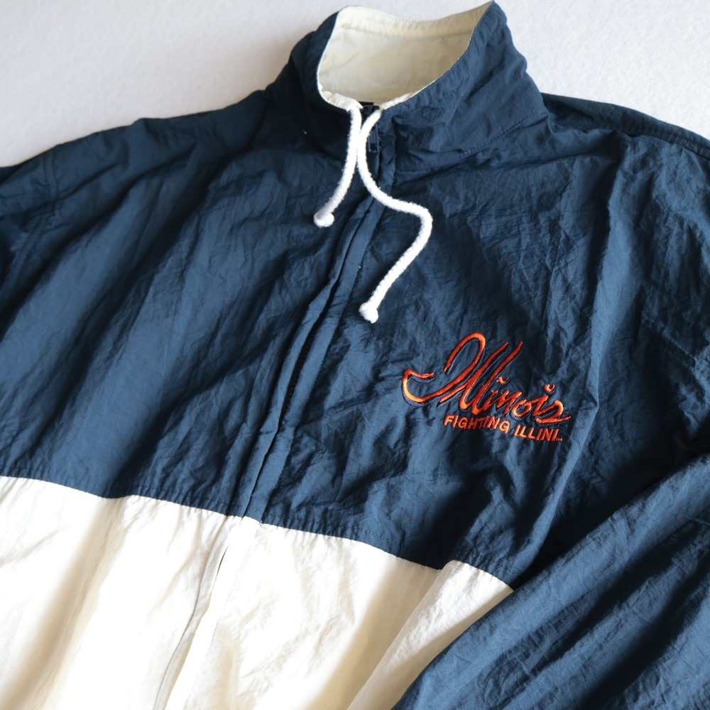 Vintage Crable Sportswear Illinois Fighting Illini Windbreaker Jacket Navy Med